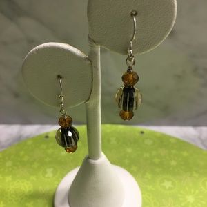 Zebra glass &crystal earrings with sterlin…